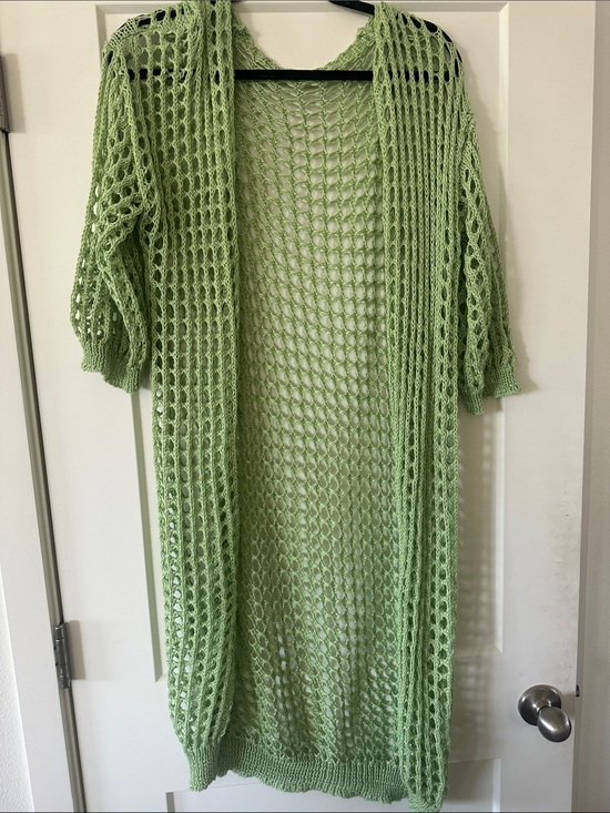 unkown Jackets & Blazers - Light Green Open-Knit Long Cardigan 3/4 sleeve